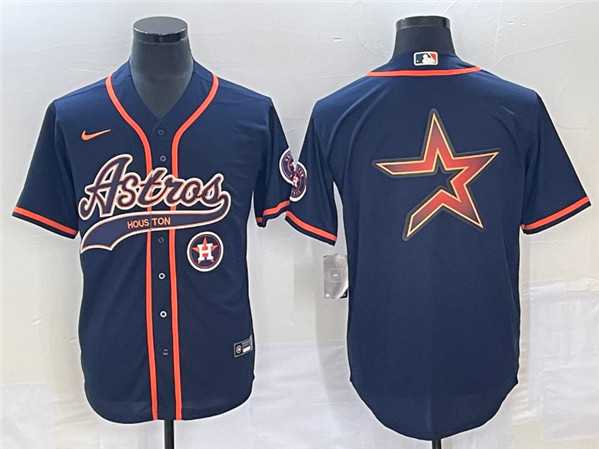 Mens Houston Astros Navy Team Big Logo With Patch Cool Base Stitched Baseball Jerseys